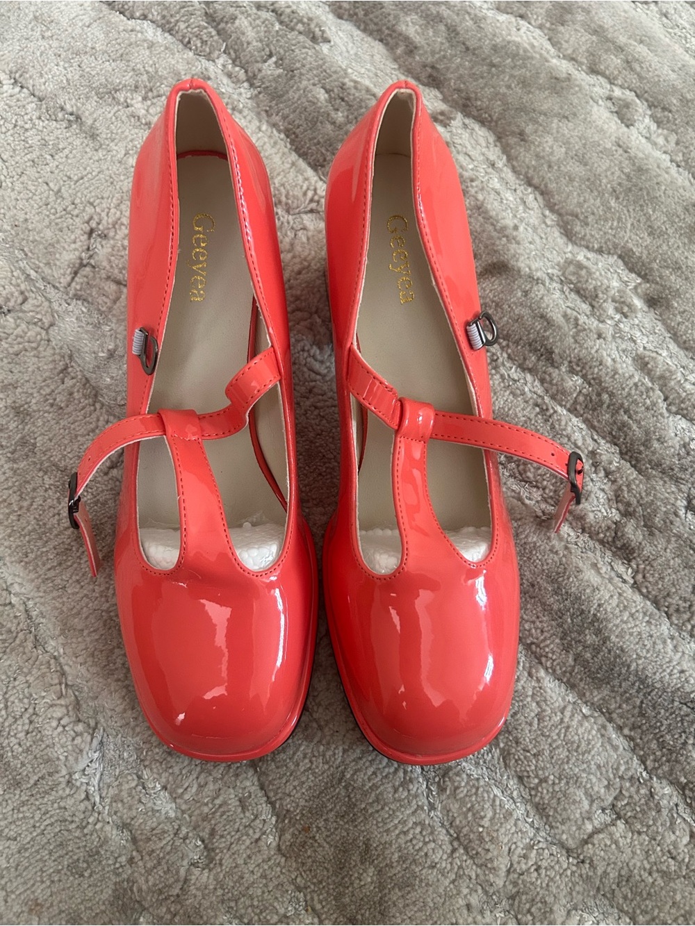 Geneva Coral Patent T-Strap Dress Shoes
